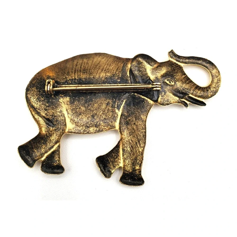 Vintage Brushed Gold Tone Elephant Brooch Pin
